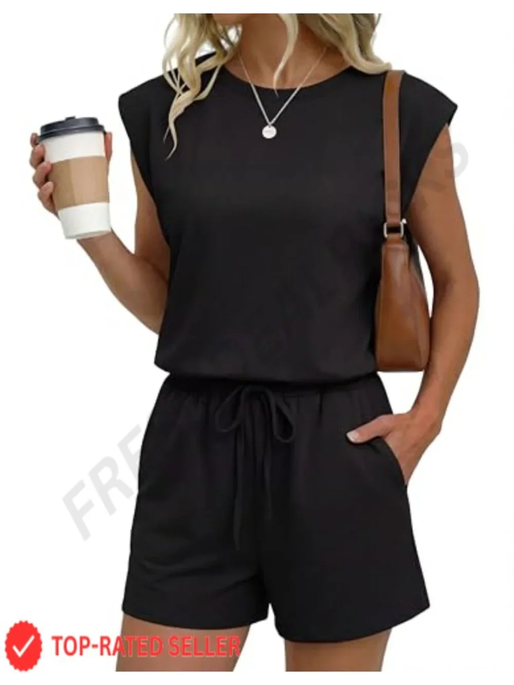 Women's Short Jumpsuit Romper with Pockets Drawstring Lounge Summer Outfit